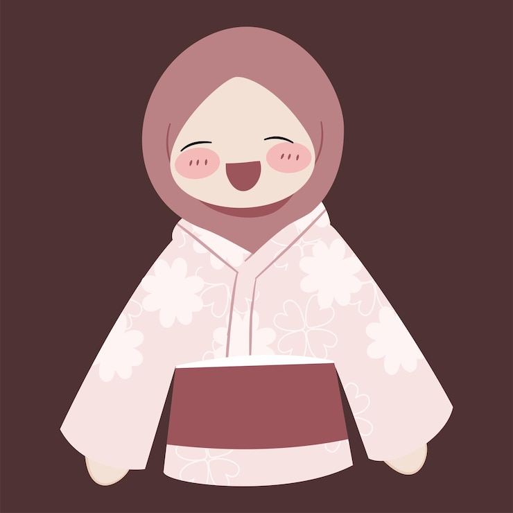 Chica de anime con hijab y kimono
