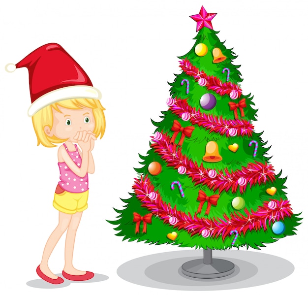 Chica y árbol de Navidad