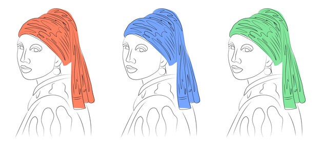 Chica con un arete de perla línea arte manchas de color