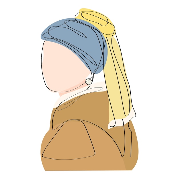Chica con un arete de perla Pintura al estilo del minimalismo de una línea.