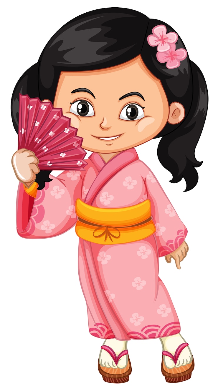 Vector chica asiática vestida con traje tradicional japonés