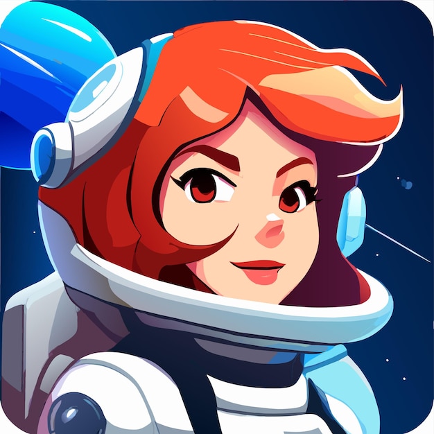 La chica astronauta de la aventura espacial dibujada a mano plana elegante pegatina de dibujos animados concepto de icono aislado