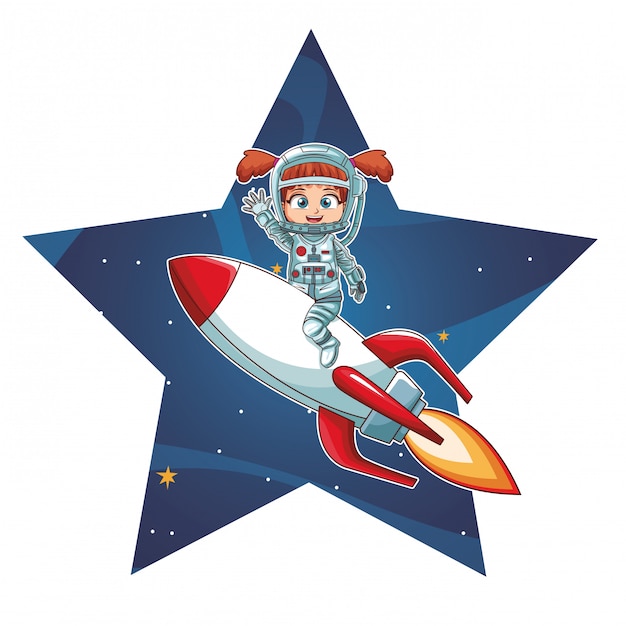 Chica astronauta en nave espacial