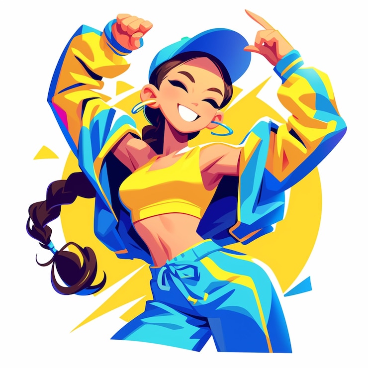Vector una chica de baton rouge practica el baile competitivo al estilo de las caricaturas