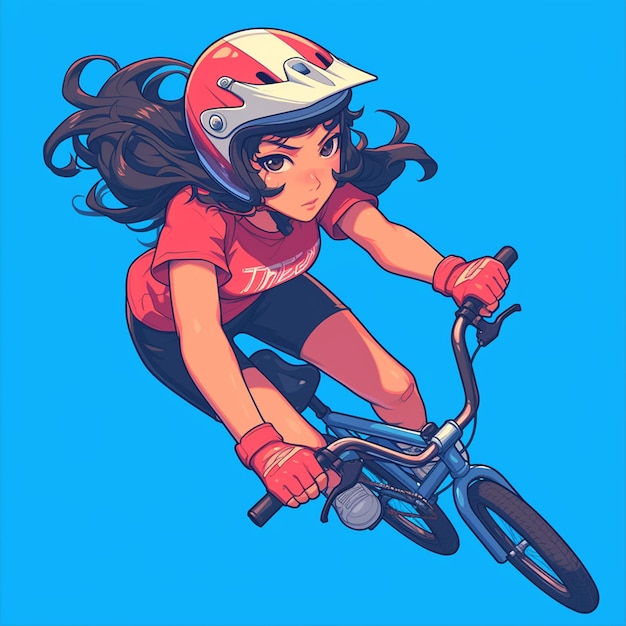 Vector una chica de berlín corre en bicicletas bmx al estilo de las caricaturas