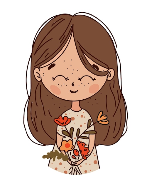 Una chica bonita de la aldea con flores