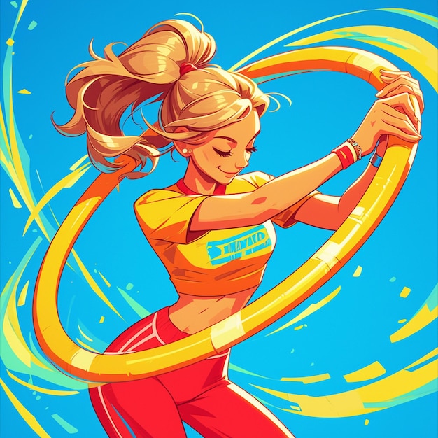 Vector una chica de budapest realiza gimnasia rítmica al estilo de las caricaturas