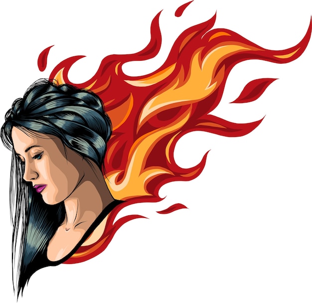Chica caliente en vector de llama