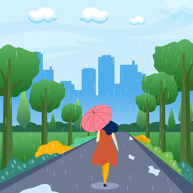 Chica caminando sola temporada lluvias