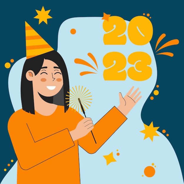 Vector chica celebrando la ilustración de vector de año nuevo