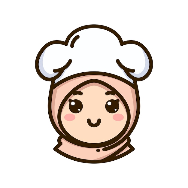 Chica chef con hijab linda sencilla y audaz Avatar de dibujos animados Icono Mascota Ilustración del logotipo