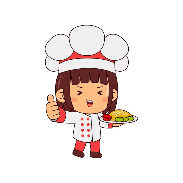 chica chef linda personaje de dibujos animados ilustración vectorial