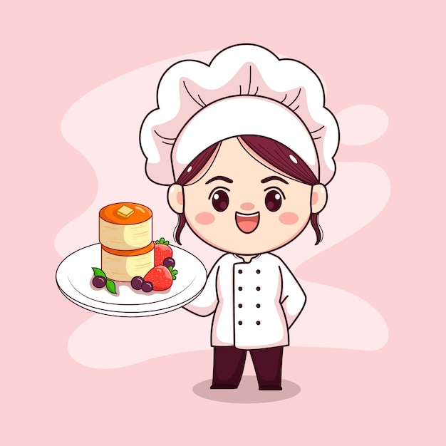 chica chef con panqueque dulce