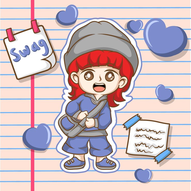 Vector chica chibi linda del arte de la ilustración que usa el diseño del personaje del sombrero de la gorrita tejida