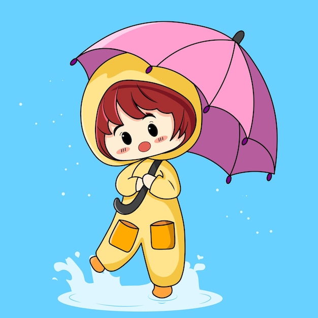 Chica Con Chubasquero Amarillo Ilustración