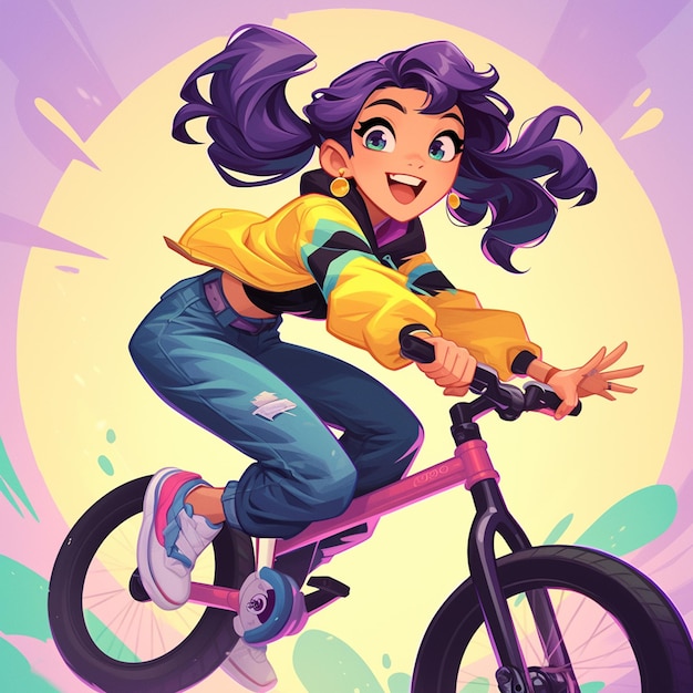 Vector una chica de cincinnati hace un ciclismo en estilo de dibujos animados