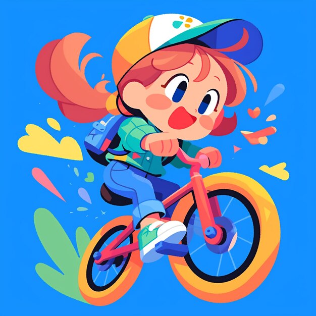 Vector una chica de cincinnati hace un ciclismo en estilo de dibujos animados