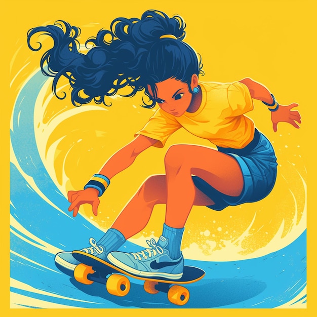 Vector una chica de cincinnati hace ramp skateboarding al estilo de dibujos animados