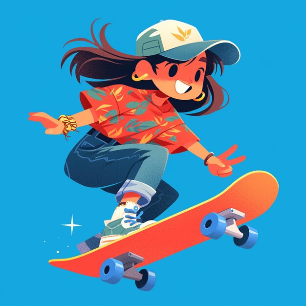 Vector una chica de cincinnati hace ramp skateboarding al estilo de dibujos animados