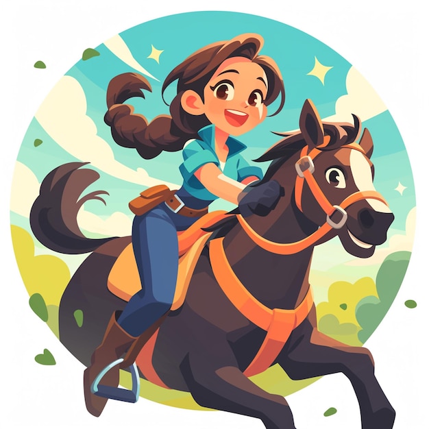 Una chica de Colón monta un caballo al estilo de las caricaturas