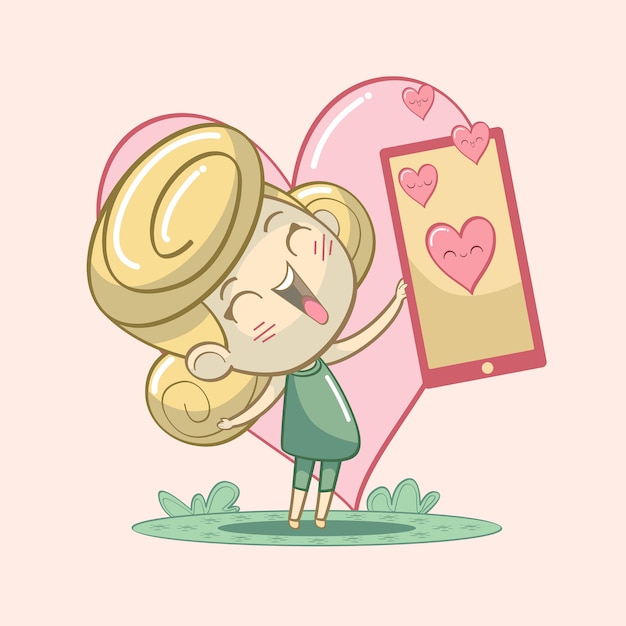 Chica compartiendo amor ilustración, personaje de dibujos animados.