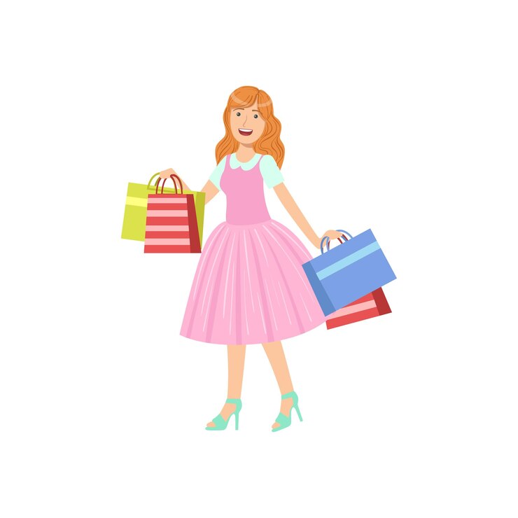 Vector chica comprando ropa en el centro comercial