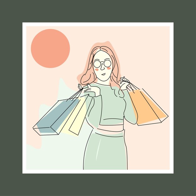 chica de compras dibujo diseño vectorial