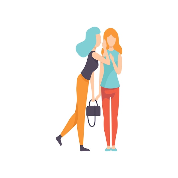 Chica contando secreto dos hermosas mujeres amigas amistad femenina ilustración vectorial