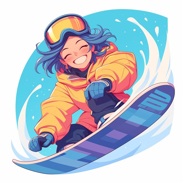 Vector una chica de corpus christi va a hacer snowboard de velocidad al estilo de dibujos animados