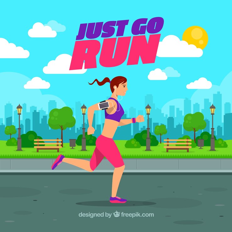 Vector chica corriendo cerca del parque 