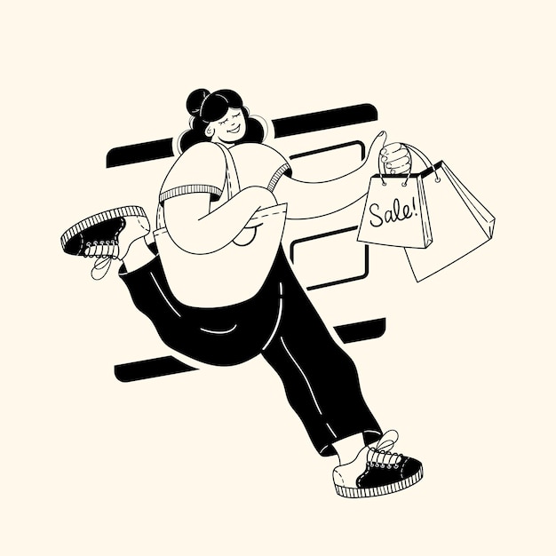 una chica corriendo con compras de una tienda en línea