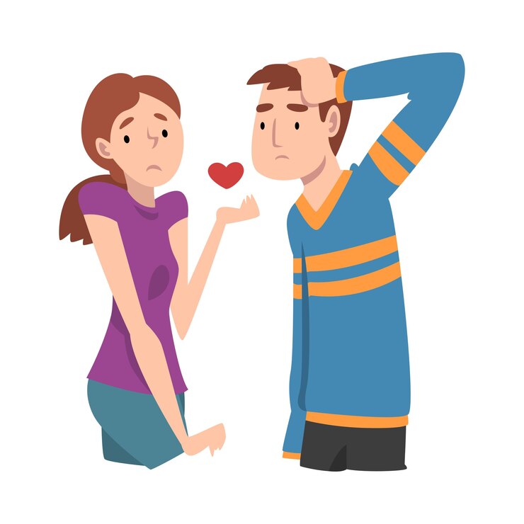 Vector la chica da su corazón a un chico ilustración vectorial de amor indiviso