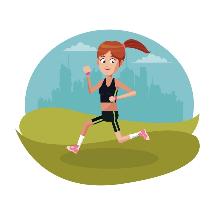 Vector chica deportiva corriendo fondo urbano