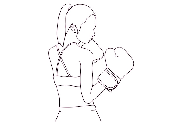 Chica deportiva haciendo ilustración de vector de estilo dibujado a mano de boxeo