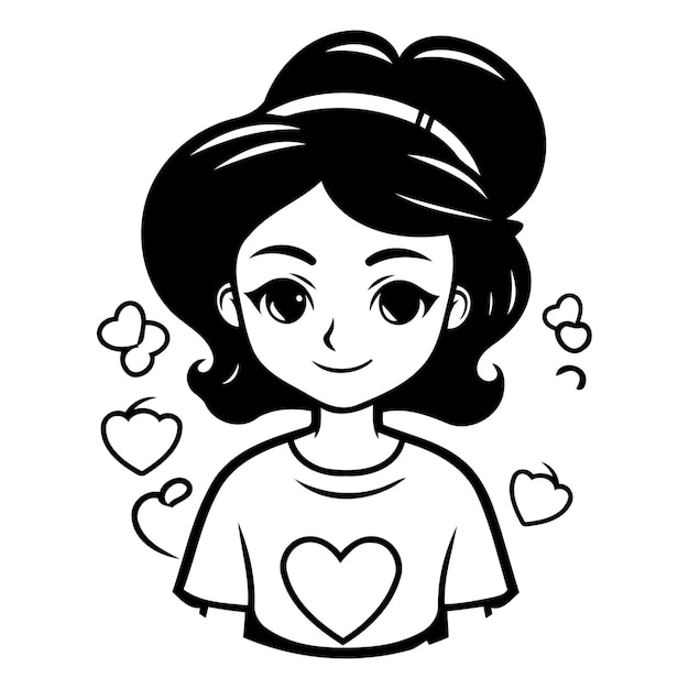Chica de dibujos animados con corazón en la mano ilustración vectorial
