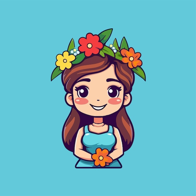 Chica de dibujos animados con una corona de flores