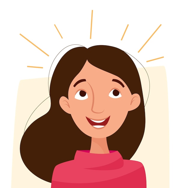 Chica de dibujos animados feliz sonriendo y brillando Ilustración de vector plano