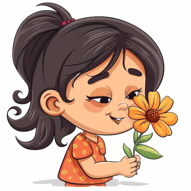 una chica de dibujos animados con una flor en la mano