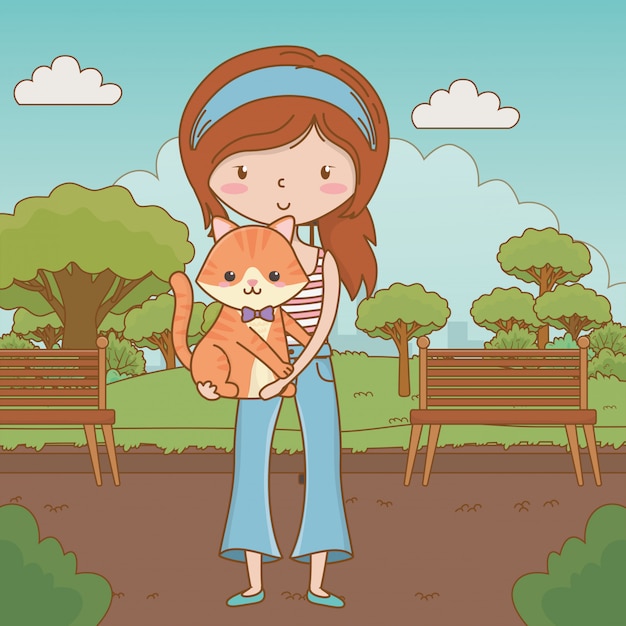 Chica con dibujos animados de gato
