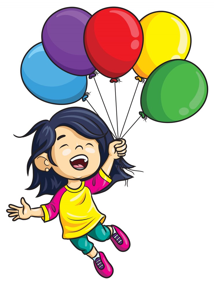 Vector chica de dibujos animados con globos