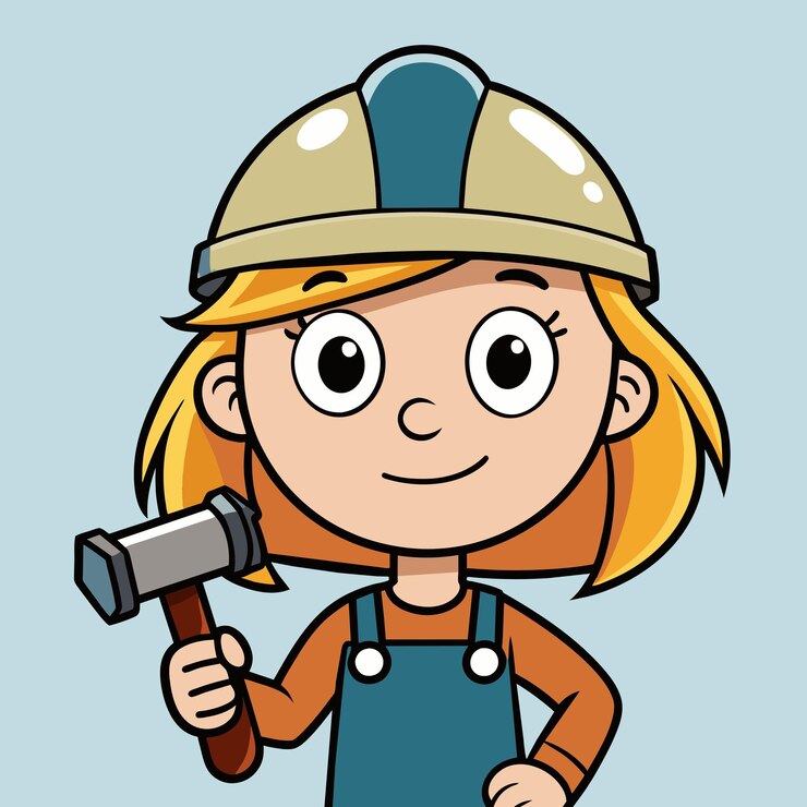 Vector una chica de dibujos animados con un martillo y un hacha