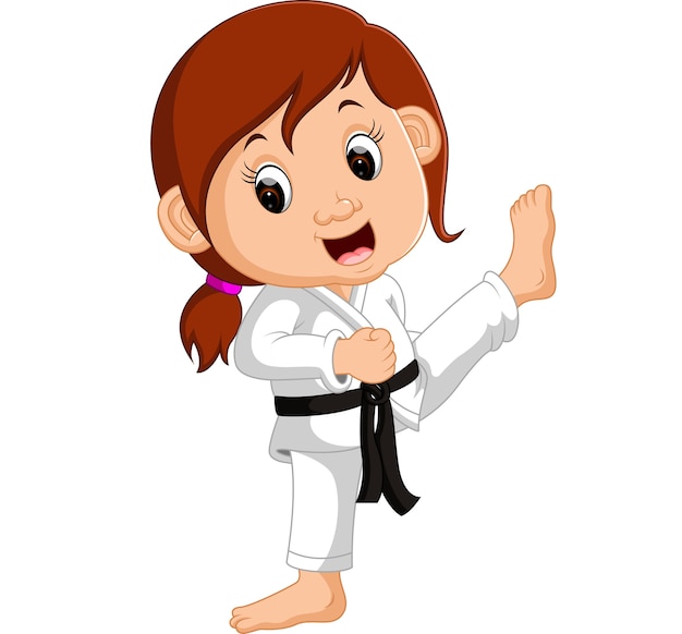 Vector chica de dibujos animados practicando karate