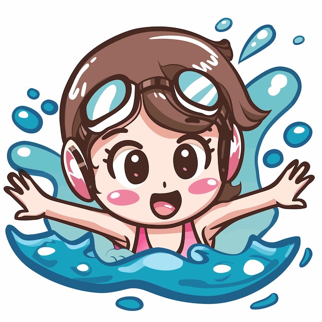 una chica de dibujos animados con un sombrero rosa y gafas en el agua