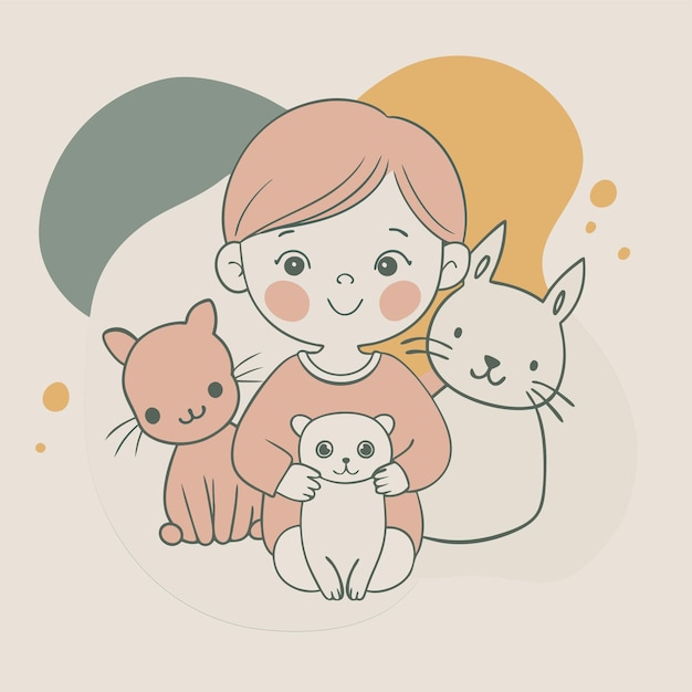 una chica con dos gatos y un gato en su regazo