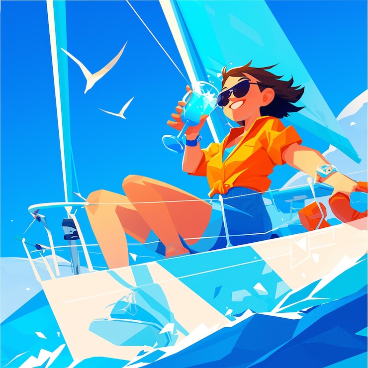 Vector una chica de durham monta un yate de hielo al estilo de dibujos animados