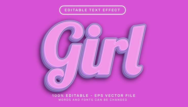 Vector chica efecto de texto 3d y efecto de texto editable