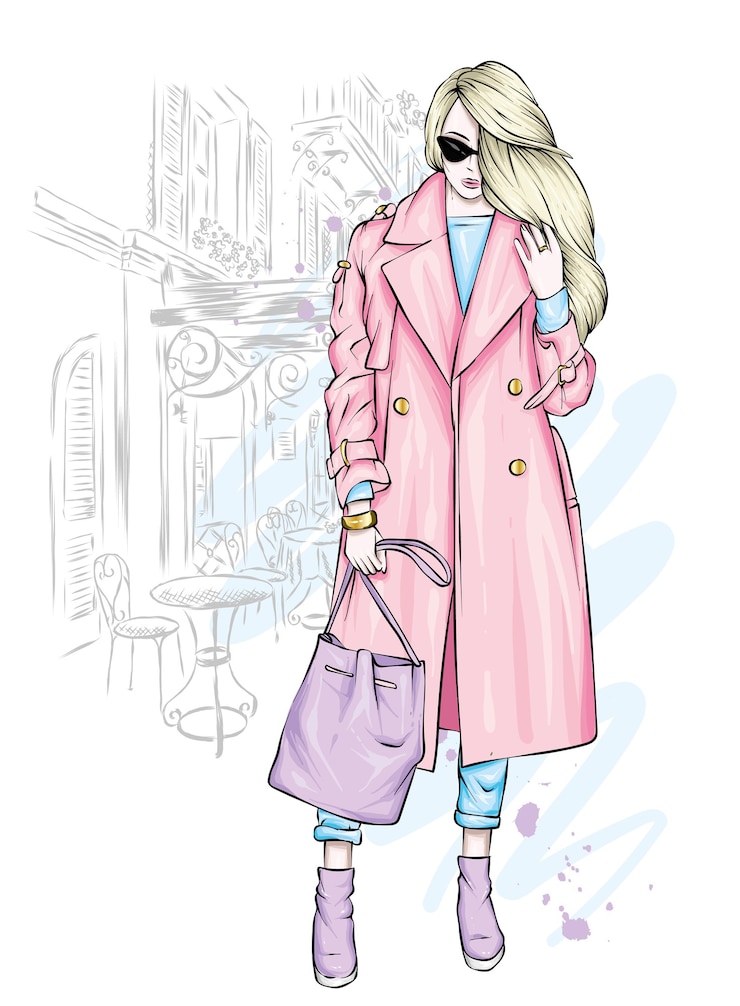 Vector chica con un elegante abrigo. moda y estilo.