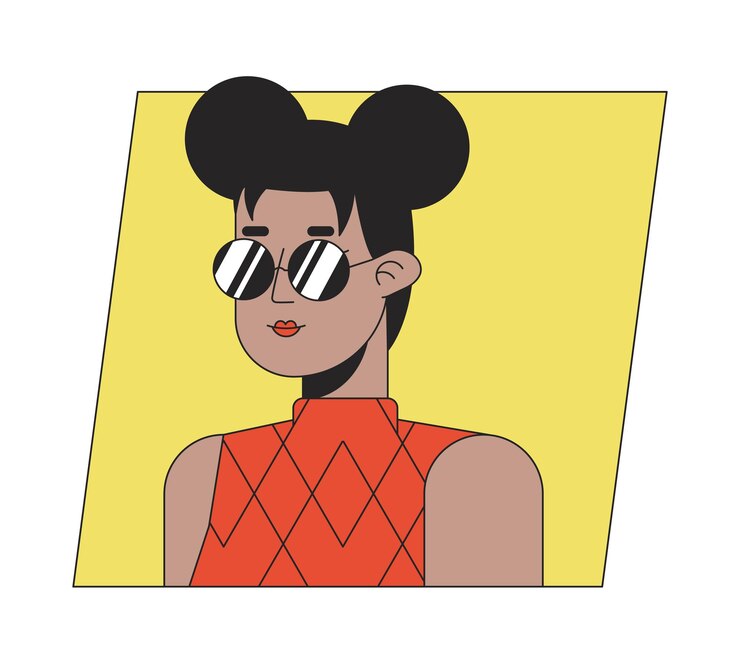 Chica elegante en gafas de sol icono de avatar de dibujos animados de color plano