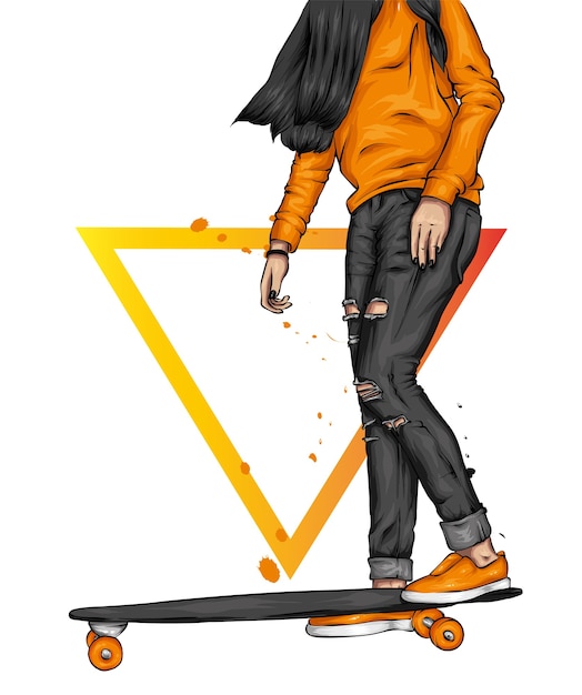 Chica elegante en una patineta.