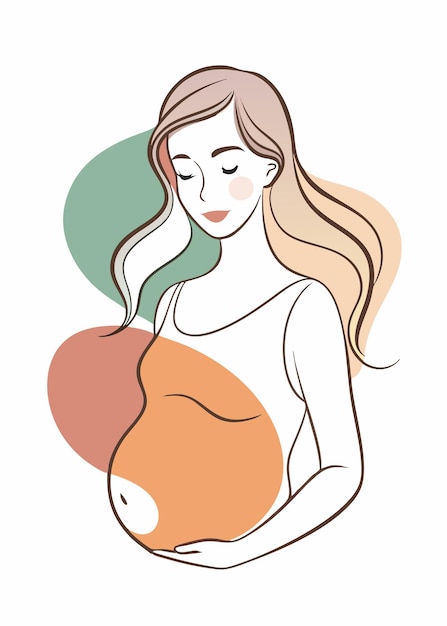 Chica embarazada linda arte de líneas continuas abstractas
